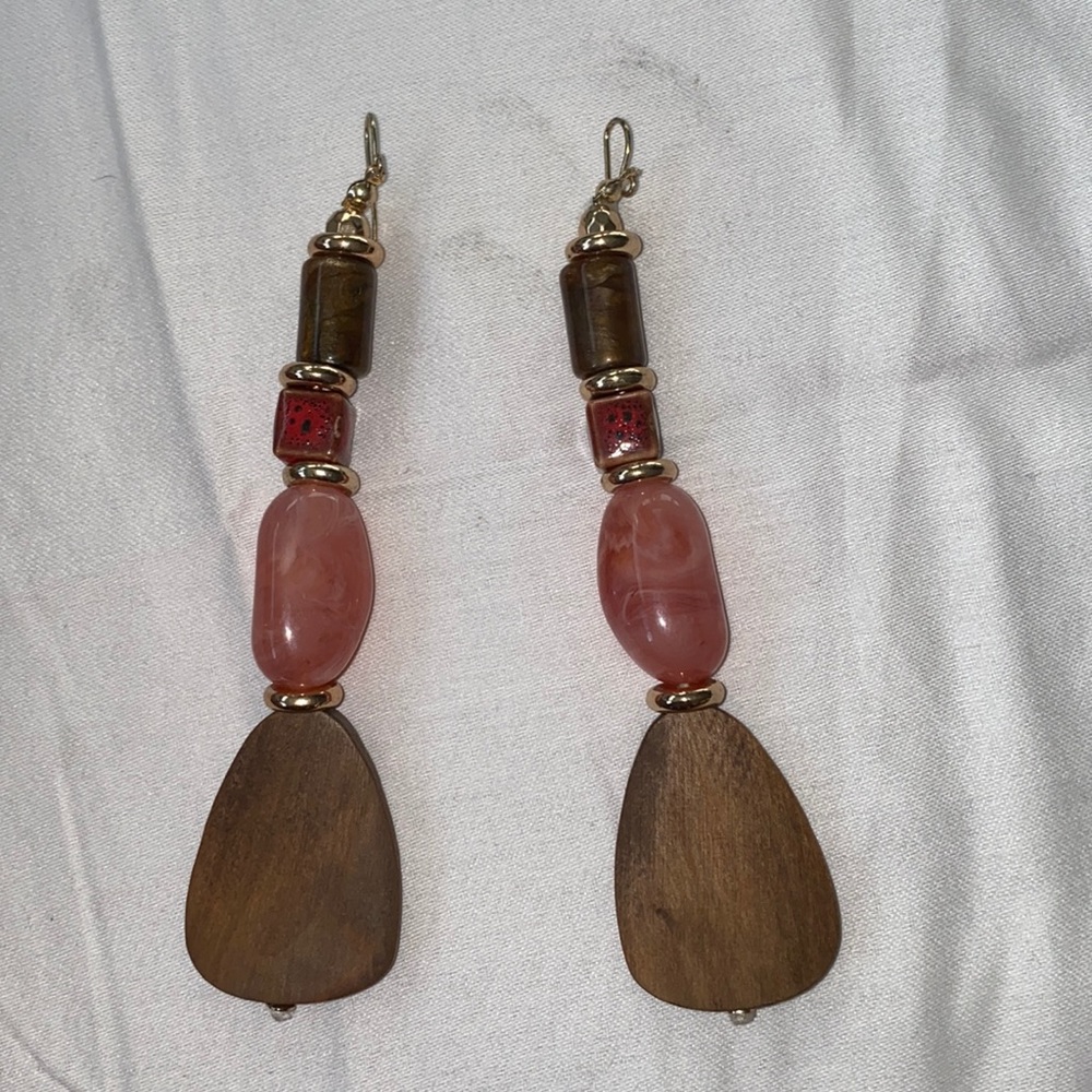 Mixed stone & wood drop earrings